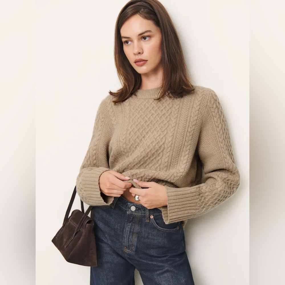 Reformation Calloway Regenerative Wool Crew Sweater - Linen Cable NWT